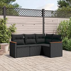 vidaXL Salon de jardin 4 pcs avec coussins noir résine tressée