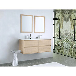 Vente-Unique Meuble de salle de bain suspendu avec vasque à encastrer et miroirs - Placage chêne - 120 cm - MILIPAM