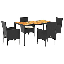 vidaXL Ensemble à manger de jardin et coussins 5 pcs noir rotin acacia