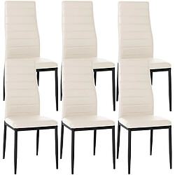 Decoshop26 Lot de 6 chaises de salle à manger design simple en synthétique crème avec couture cadre en métal noir CDS10294