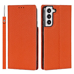 Etui en PU texture litchi orange pour votre Samsung Galaxy S22 5G