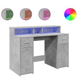 Helloshop26 Bureau table poste de travail meuble d'ordinateur informatique étude et lumières LED 120 x 55 x 91cm bois d'ingénierie gris 02_0023797