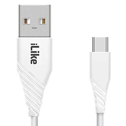 iLike ICT01 Câble TPE durable USB vers USB-C (Type-C) Câble de données et chargeur rapide 3,1 A 1 m Blanc