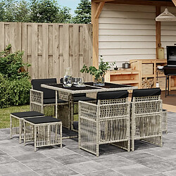 vidaXL Ensemble à manger de jardin et coussins 9 pcs gris clair rotin