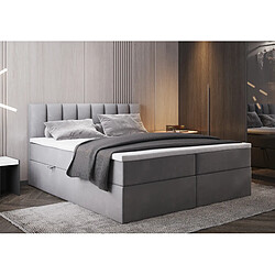 Avis TRADA Lit adulte PALERMO avec matelas, rangement et surmatelas 140x200 gris