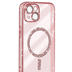 Avizar Coque MagSafe pour iPhone 15 Silicone Pailleté Rose Champagne