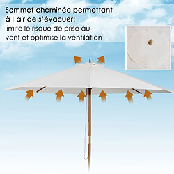 Outsunny Parasol droit rond grande taille de jardin Ø 3,25 x 2,5H m bois de bambou crème pas cher