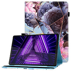 Etui en PU motif de lignes de piqûres avec support et porte-cartes pour votre Lenovo M10 FHD REL/M10 Plus X606F - Rose rose