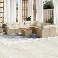 Maison Chic Salon de jardin 11 pcs avec coussins | Ensemble de Table et chaises | Mobilier d'Extérieur beige résine tressée -GKD96933