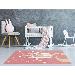 Vente-Unique Tapis enfant château féerique - Finition brillante lurex - 120 x 170 cm - Rose et doré - PRINCESIA