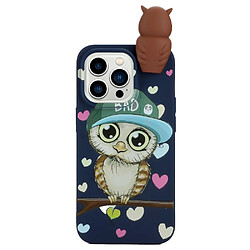 Coque en TPU anti-rayures, anti-chocs avec motif 3D pour votre iPhone 14 Pro - Chouette saphir