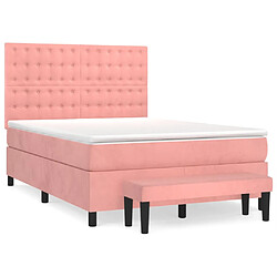 vidaXL Sommier à lattes de lit avec matelas Rose 140x200 cm Velours