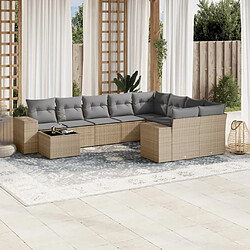 Maison Chic Salon de jardin avec coussins 10 pcs, Ensemble Tables et chaises de jardin, beige résine tressée -GKD183526