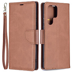 Etui en PU anti-rayures avec support marron pour votre Samsung Galaxy S22 Ultra