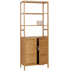 Mendler Armoire haute HWC-B18, Armoire de salle de bain Étagère de salle de bain, 2 portes 4 étagères Bambou MDF 168x64x33cm