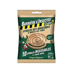 BARRIERE A INSECTES Green BARBIOSPIR10N - Spirales anti-moustiques a base de géraniol - Sachet de 10 spirales