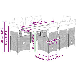 vidaXL Ensemble de bistro de jardin 9 pcs coussins gris poly rotin pas cher