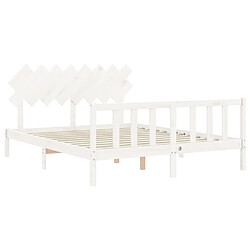 Maison Chic Lit adulte - Cadre Structure de lit avec tête de lit Contemporain blanc 160x200 cm bois massif -MN42839 pas cher