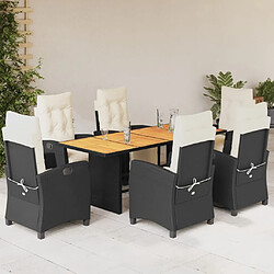 Maison Chic Ensemble à manger d'extérieur 7 pcs avec coussins,Salon de jardin,Mobilier de jardin Noir Résine tressée -GKD128045