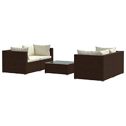 Maison Chic Salon de jardin 5 pcs + coussins - Mobilier/Meubles de jardin - Table et chaises d'extérieur Résine tressée Marron -MN49734