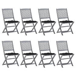 vidaXL Chaises pliables d'extérieur lot de 8 et coussins Bois d'acacia