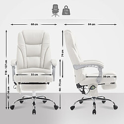 Avis Decoshop26 Fauteuil de bureau avec fonction massage repose-pieds dossier inclinable en PVC blanc 10_0002582