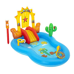 Piscine Gonflable Bestway Wild West Play Center 264x188x140 cm avec Bouée de Sauvetage, Cheval Gonflable et Toboggan