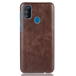 Wewoo Coque Rigide Pour Galaxy M30s antichoc Litchi PC + Etui en PU Marron