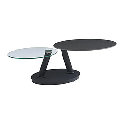 Vente-Unique Table basse avec plateaux pivotants en céramique, verre trempé et métal - Anthracite et Noir - TANIOLI de Maison Céphy pas cher