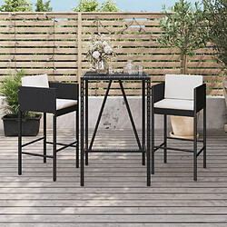 vidaXL Ensemble de bar de jardin 3 pcs avec coussins noir poly rotin