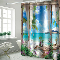 Avis Universal Ensemble de rideaux de douche imprimés en 3D Sunny Beach Vue sur la mer Écran de bain Rideaux de salle de bain imperméables Tapis de bain Tapis de tapis (120 * 180cm)