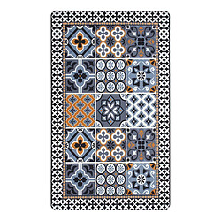 Thedecofactory AZULEJOS VINYLE - Tapis de cuisine carreaux de ciment bleu foncé 45x75