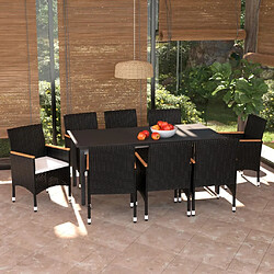 Maison Chic Ensemble à manger d'extérieur 9 pcs avec coussins,Salon de jardin,Mobilier de jardin Résine tressée Noir -GKD134934