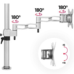 Duronic DM351X3 SR Support d'écran à Pince pour Bureau argenté | Hauteur Ajustable | Rotatif/Inclinable/Pivotable | Compatibilité Universelle avec Moniteur VESA 75/100 | 2 Extensions | Aluminium pas cher