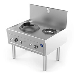 Plan de Cuisson Wok à Gaz Avec 1 Brûleur 27,5 Kw + 1 Brûleur Soupe 9,2 Kw, 1 robinet de Pour L'Eau - Mastro