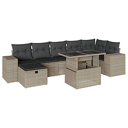 vidaXL Salon de jardin 8 pcs avec coussins gris clair résine tressée