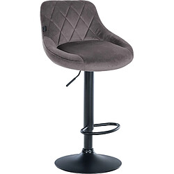 Decoshop26 Tabouret de bar en velours gris coutures décoratives pivotant support métal noir TDB10666