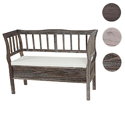 Mendler Banc banquette de rangement T207 bahut coffre avec coussin ~ bois marron shabby chic