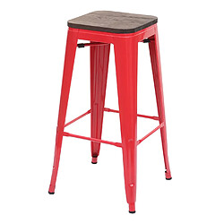 Avis Mendler Tabouret de bar HWC-A73, avec siège en bois, métal, style industriel ~ rouge