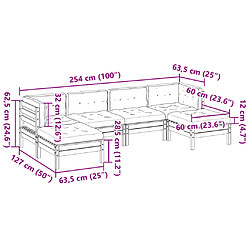 vidaXL Salon de jardin 6 pcs avec coussins cire marron bois pin massif pas cher