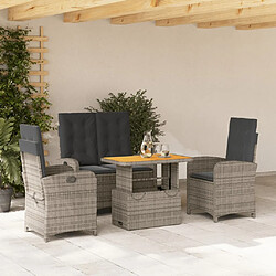 vidaXL Ensemble à manger jardin 4pcs et coussins Gris Résine tressée