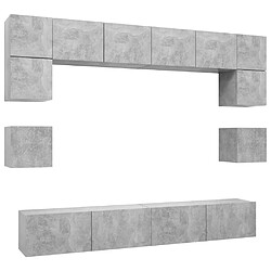 Maison Chic Ensemble de meubles TV 8 pcs | Banc TV Moderne pour salon | Meuble de Rangement - Gris béton Aggloméré -MN79103