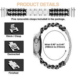 Bracelet en métal chaîne de 22 mm, argent/noir pour votre Samsung Galaxy Watch3 45mm