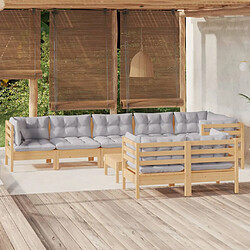 vidaXL Salon de jardin 9 pcs avec coussins gris bois de pin massif