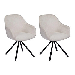 Vente-Unique Lot de 2 chaises avec accoudoirs en tissu texturé et métal noir - Crème - CILIENO