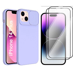 Coque Cam Slide couleur Lavande + 2 Verres Trempes Pour iPhone 14 Plus Little Boutik©