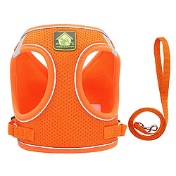 Harnais Pour Chien En Filet Sans Traction Avec Laisse Avec Gilet Rembourré Orange