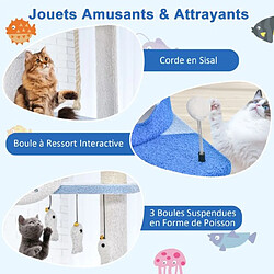 Helloshop26 Arbre à chat sur le thème de l'océan centre d'activités multi-niveaux avec griffoirs recouverts de sisal pour chats d'intérieur 168 cm bleu 20_0001634