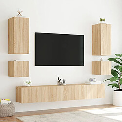 Maison Chic Lot de 6 Meuble TV muraux, Banc TV avec lumières LED pour salon, Meuble de rangement chêne sonoma -GKD31306 pas cher