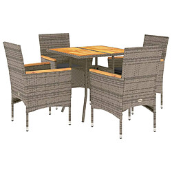 vidaXL Ensemble à manger de jardin et coussins 5 pcs gris rotin acacia